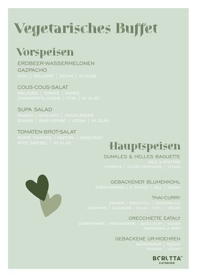 Vegetarisches Buffet - Vorspeisen | Hauptspeisen